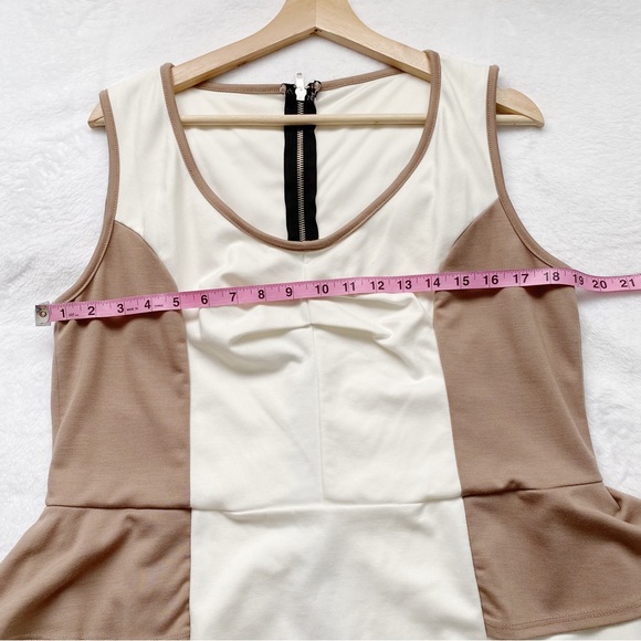 Dark Tan & Off White Mini Peplum Dress - Picture 4 of 7